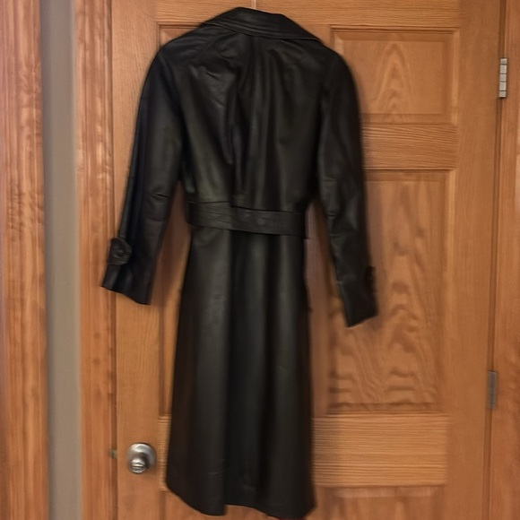 Vintage Faux Leather Brown BeltedTrench Coat 10 - Picture 4 of 8